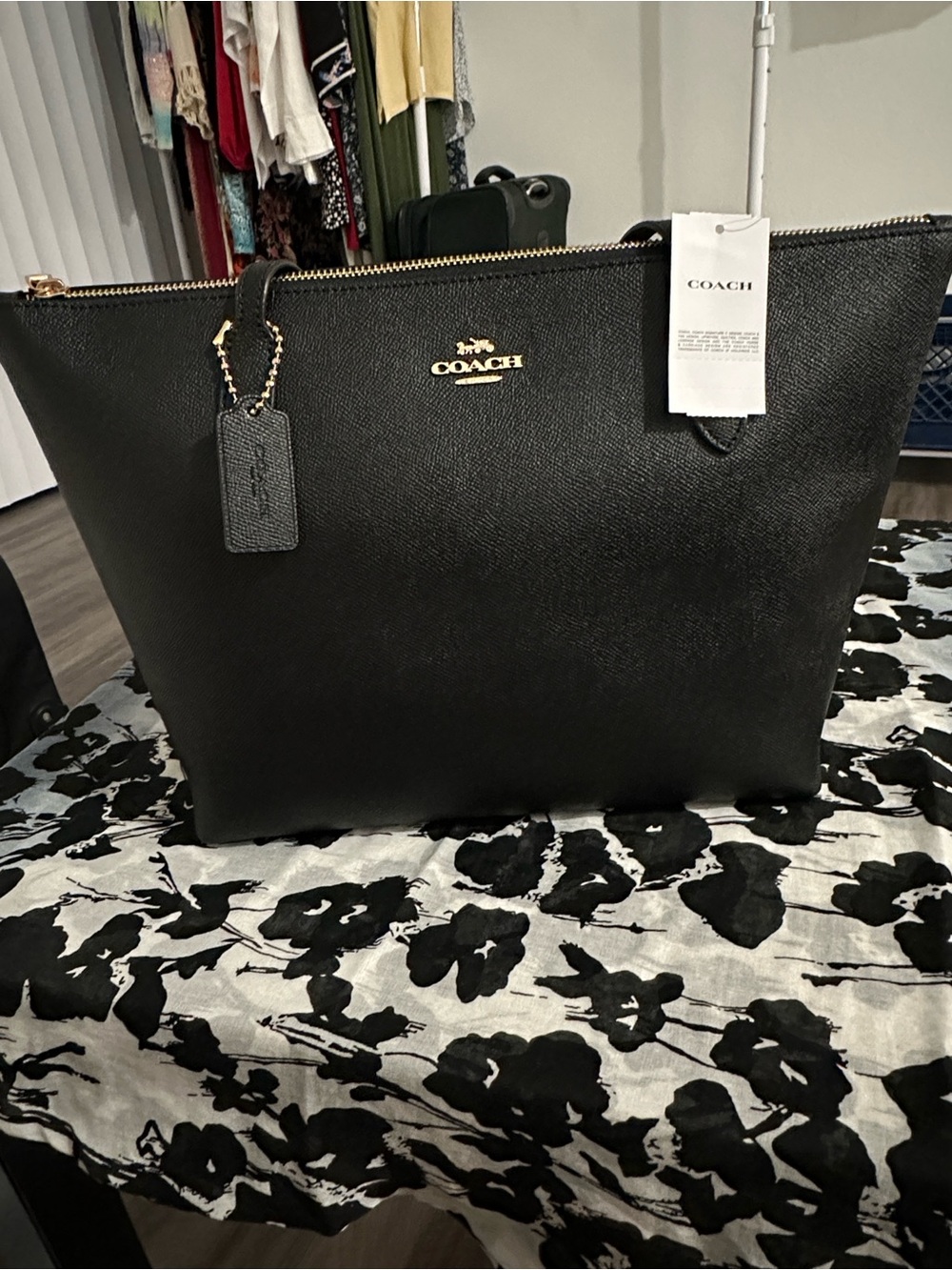 Coach Black Leather Tote with Gold Hardware